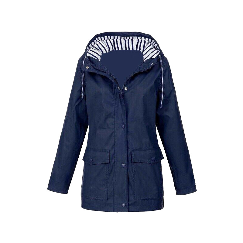 Wasserdichte Damen Regenjacke mit Kapuze und Reißverschluss