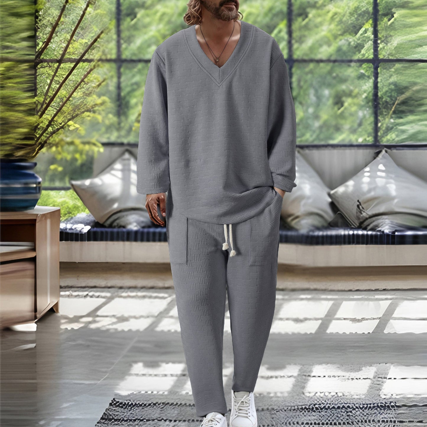 Herren Lounge-Anzug Gemütlich V-Ausschnitt Modern