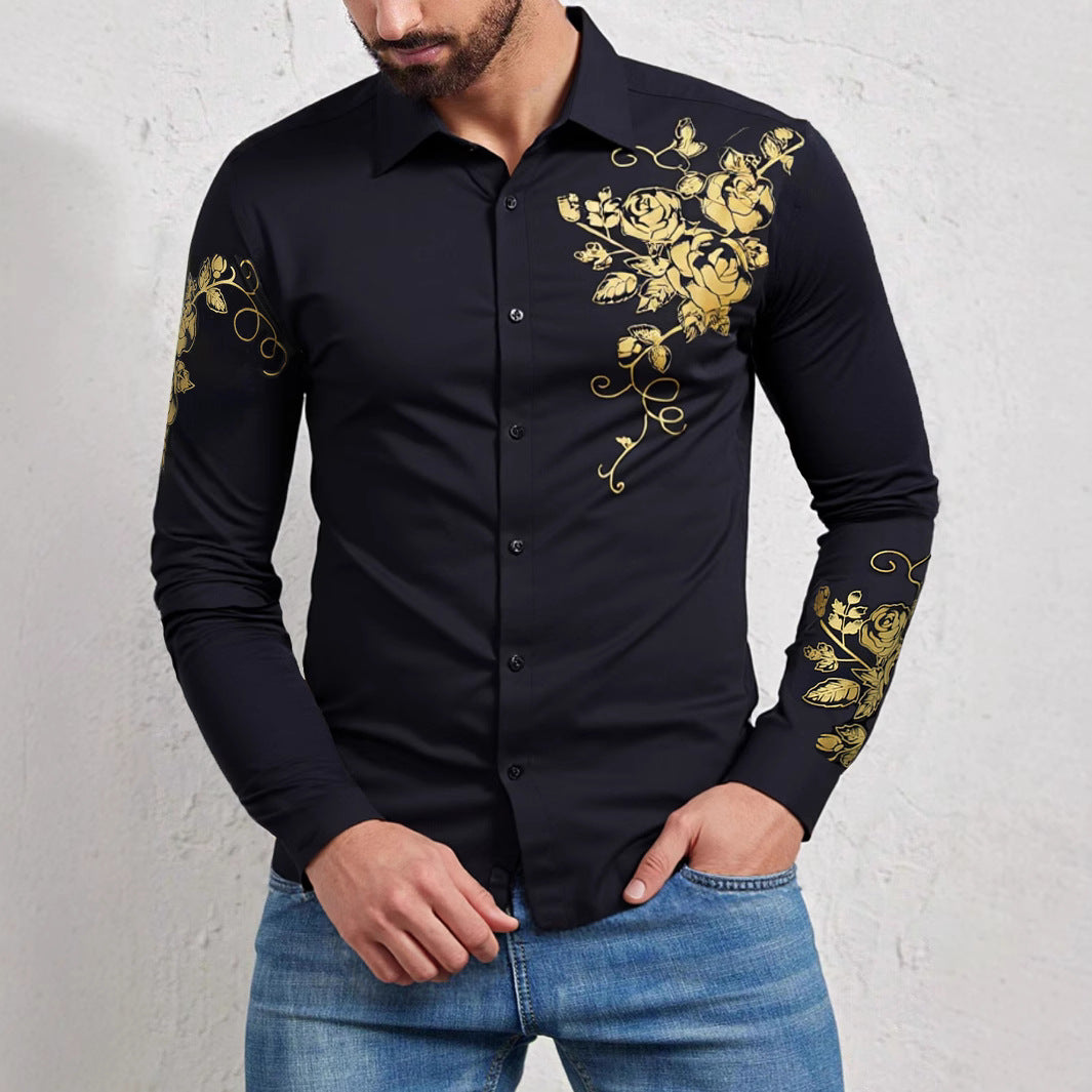 Herren Hemd Elegant Blumenmuster Glänzend Modern - BerlinGlamour