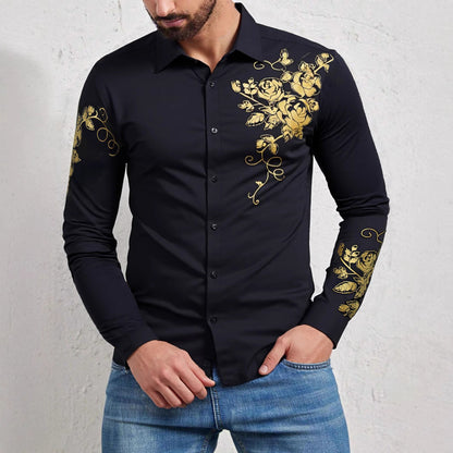 Herren Hemd Elegant Blumenmuster Glanzdetails Modern - BerlinGlamour