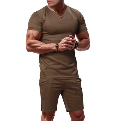 Herren Sportset V-Ausschnitt bequem Fitness Shorts