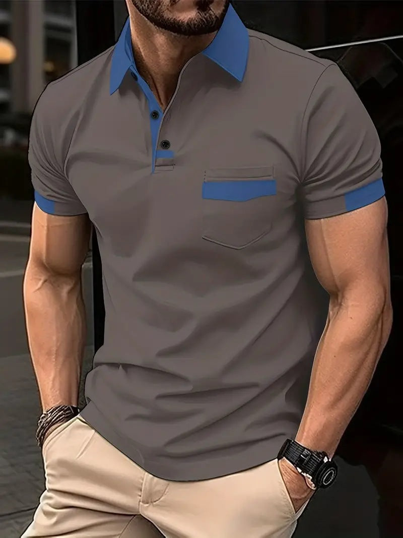 Herren Polohemd Modern mit Brusttasche und Kontrastkragen