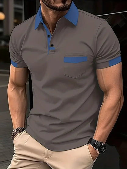 Herren Polohemd Modern mit Brusttasche und Kontrastkragen