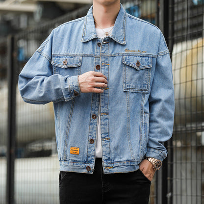Herren Denimjacke Lässig Robust Mit Funktions-Taschen