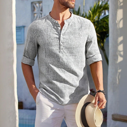 Herren Leinenhemd mit Mandarin-Kragen Elegantes Sommerhemd