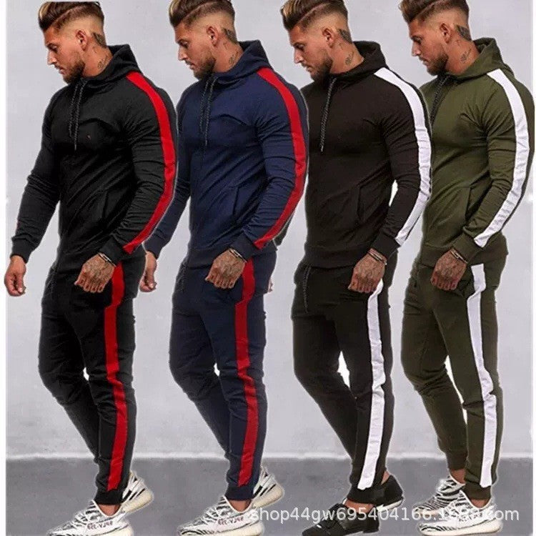 Herren Sport-Hoodie-Set mit Streifen Trendig Grau - BerlinGlamour