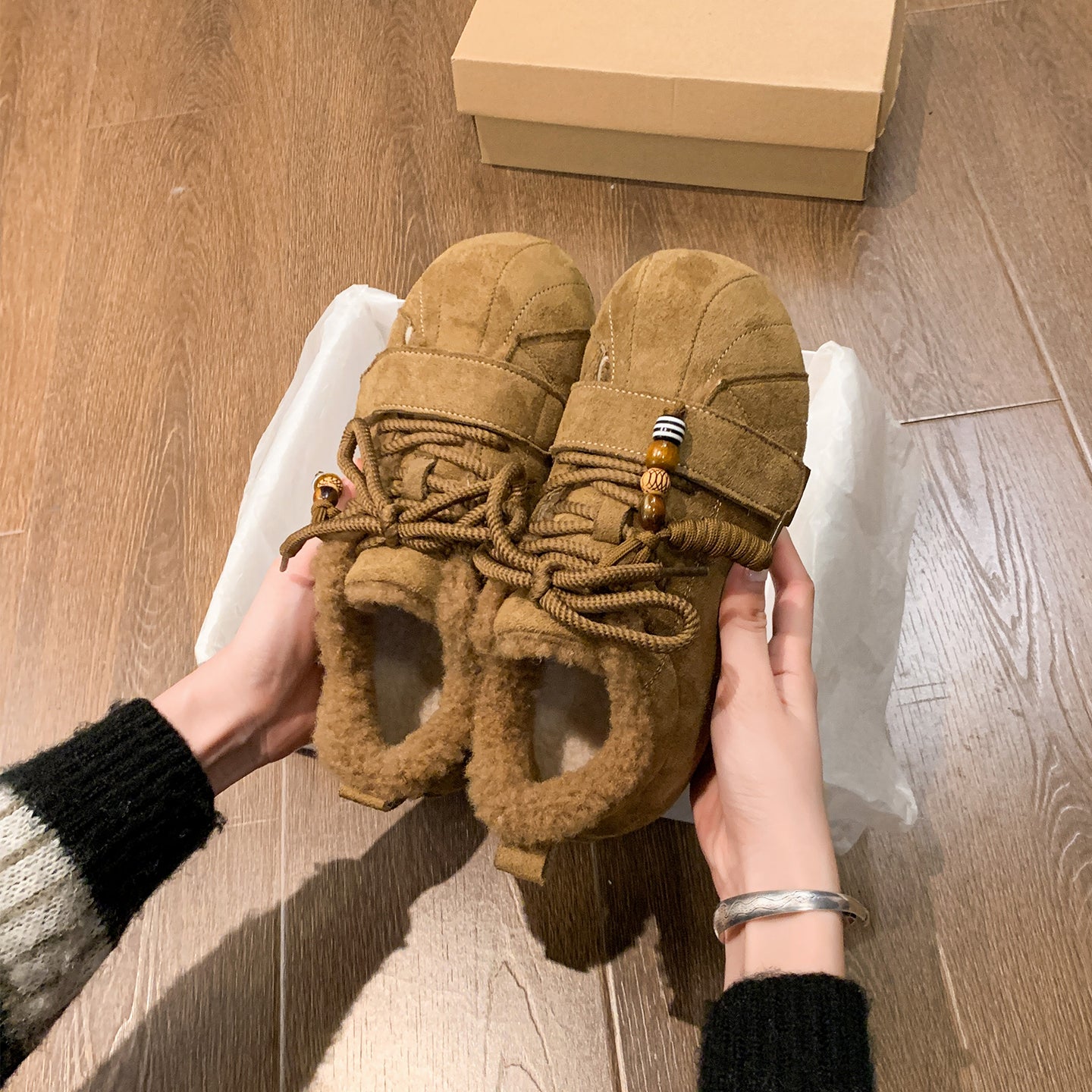 Damen Sneaker Fleece Bequem Flauschig Innenfutter