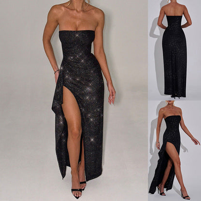 Elegantes Abendkleid Mit Glitzer Effekt Und Hochem Schlitz