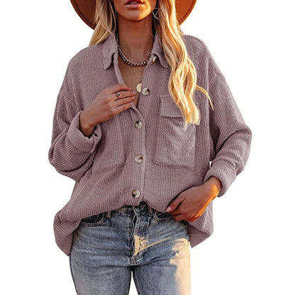 Damen Strickjacke Lässig mit Knöpfen und Taschen