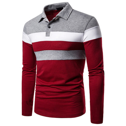 Herren Poloshirt Modern Streifenmuster Langarm