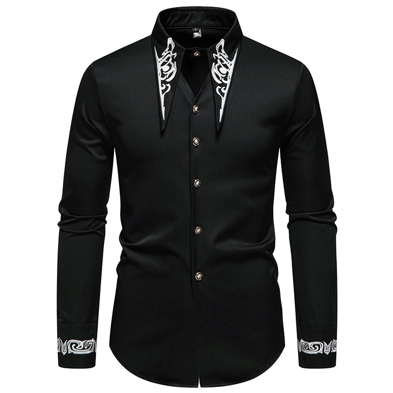 Herren Langarmhemd Elegant mit Stickerei Modern