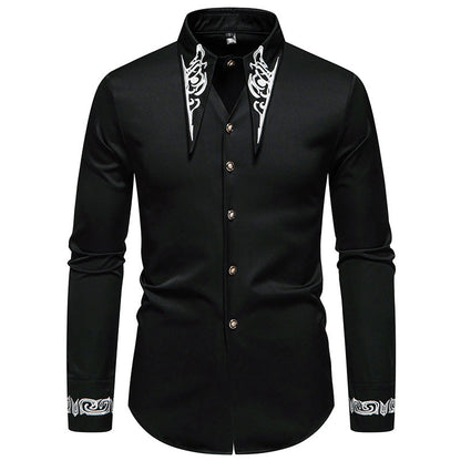 Herren Langarmhemd Elegant mit Stickerei Modern