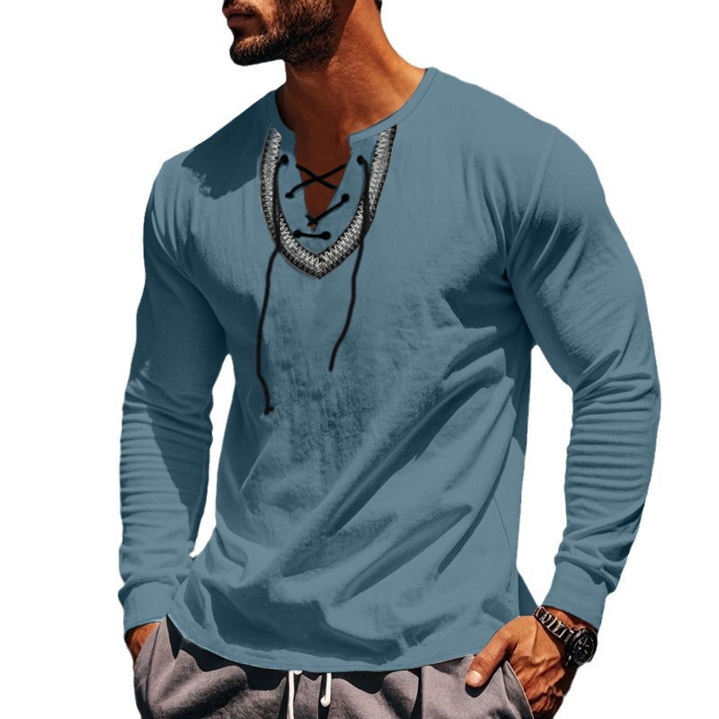 Herren Langarmshirt Modern Schnürdetail Trendig