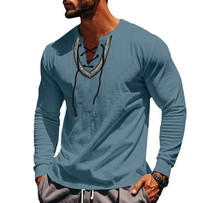 Herren Langarmshirt Modern Schnürdetail Trendig