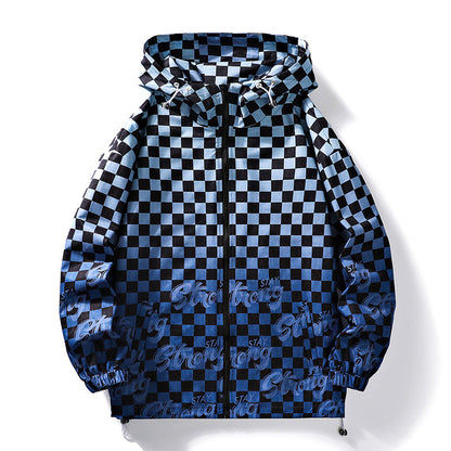 Sportliche Kapuzenjacke Schachmuster Unisex Modern