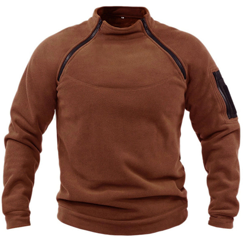 Herren Fleece Pullover Reißverschluss Taschen Warm