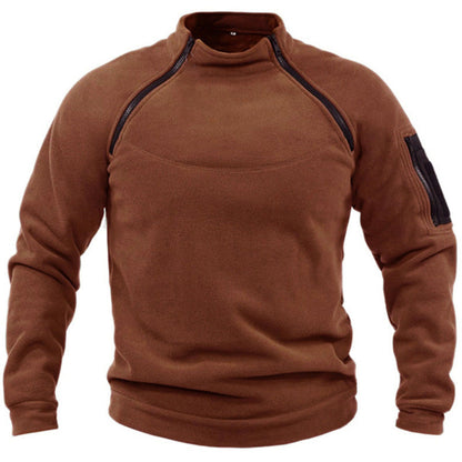 Herren Fleece Pullover Reißverschluss Taschen Warm