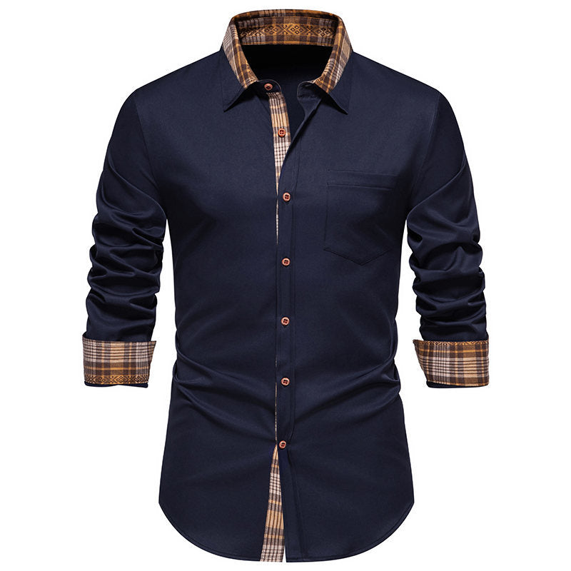 Herren Langarmhemd Modern Karomanschette Hochwertig Baumwolle