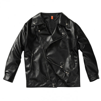 Elegante Lederjacke Herren Bikerjacke Asymmetrisch