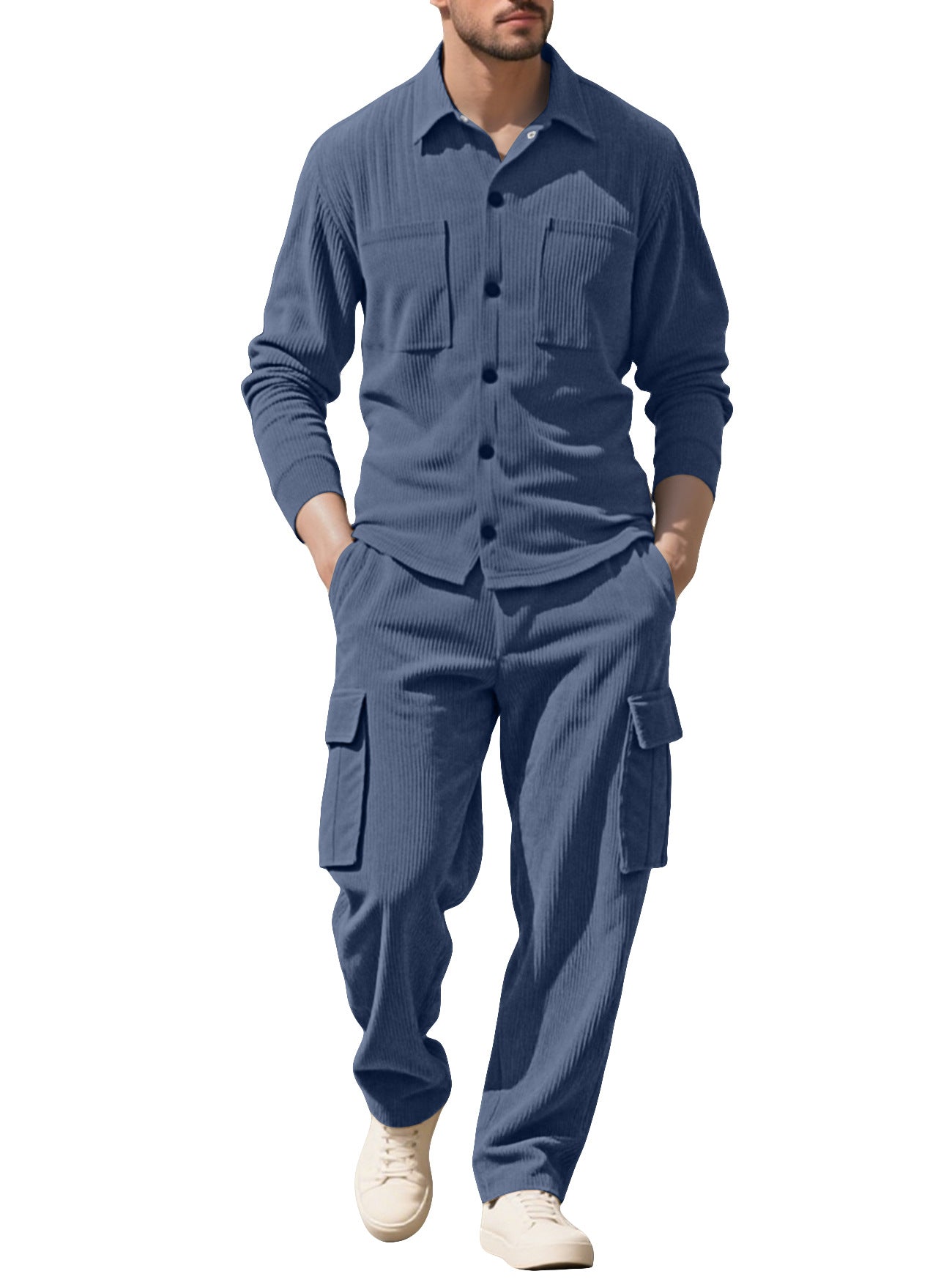 Herren Cargo-Set Strukturiert Jacke Hose Outdoor