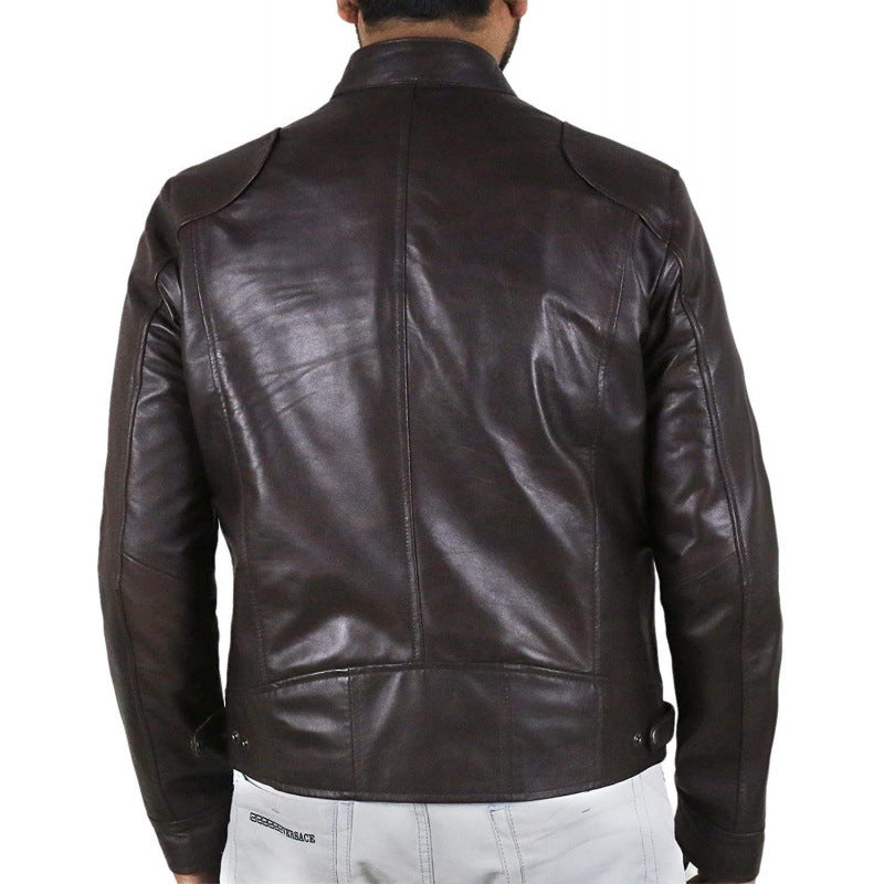 Herren Lederjacke Bikerstyle Schwarz Kontrastnähte