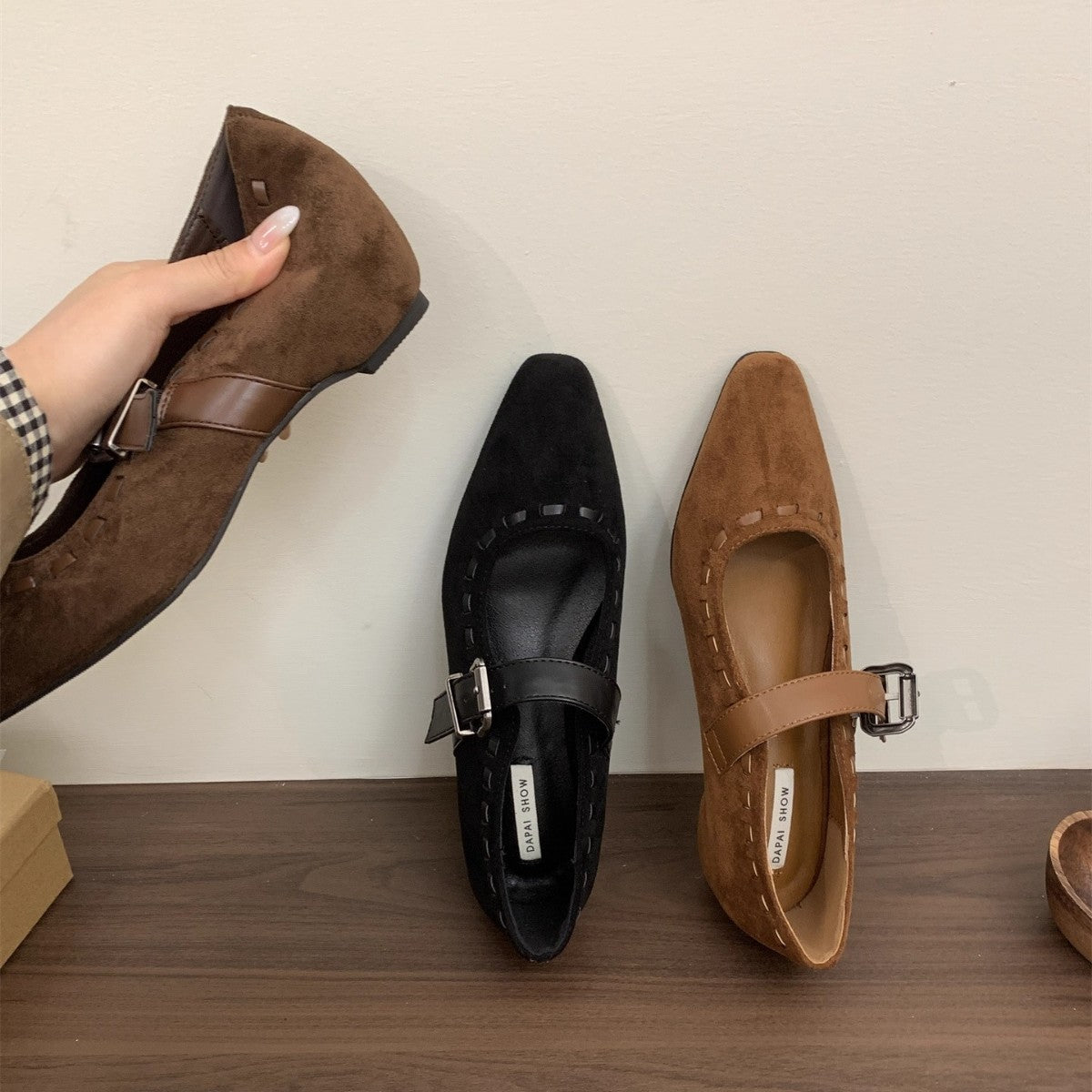 Damen Ballerinas Elegant Spitzenschuhe Mit Schnalle