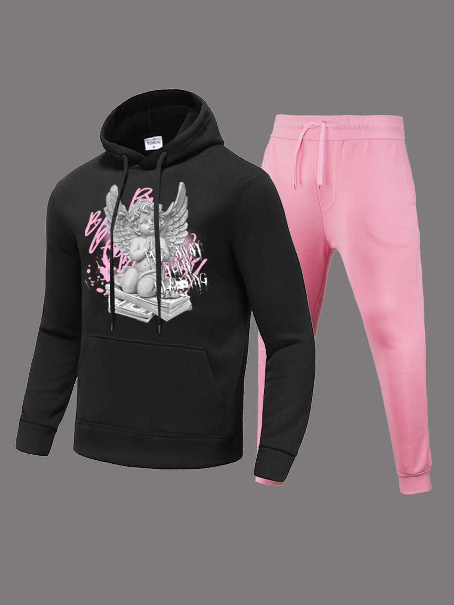 Herren Sportset Hoodie Jogginghose mit Engel Motiv Modern