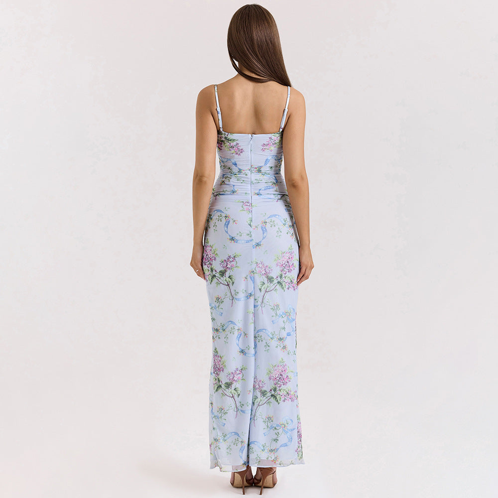 Damen Maxikleid Floral Musterdruck mit Schlitz