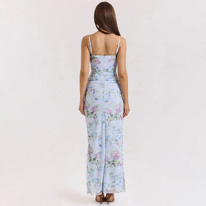Damen Maxikleid Floral Musterdruck mit Schlitz