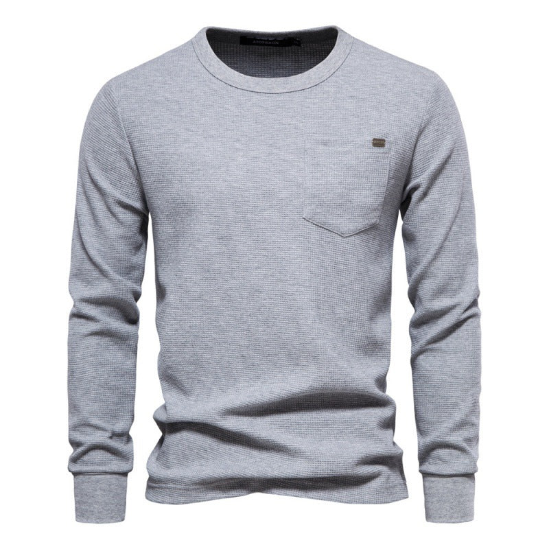 Herren Langarmshirt Waffelstruktur mit Brusttasche Modern