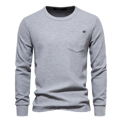 Herren Langarmshirt Waffelstruktur mit Brusttasche Modern