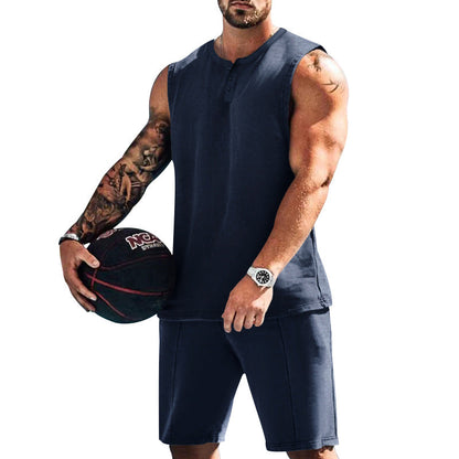 Herren Trainingsoutfit Ärmellos Sportlich Fitness Shorts Set