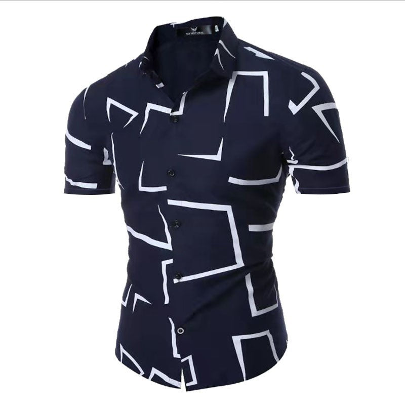 Herren Kurzarmhemd Slim Fit Geometrisches Muster Modern - BerlinGlamour