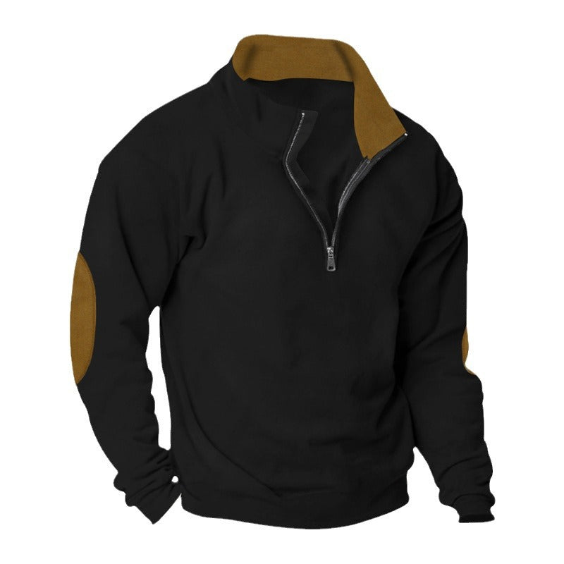 Herren Fleece Sweatshirt Stehkragen Kontrastärmel Modern