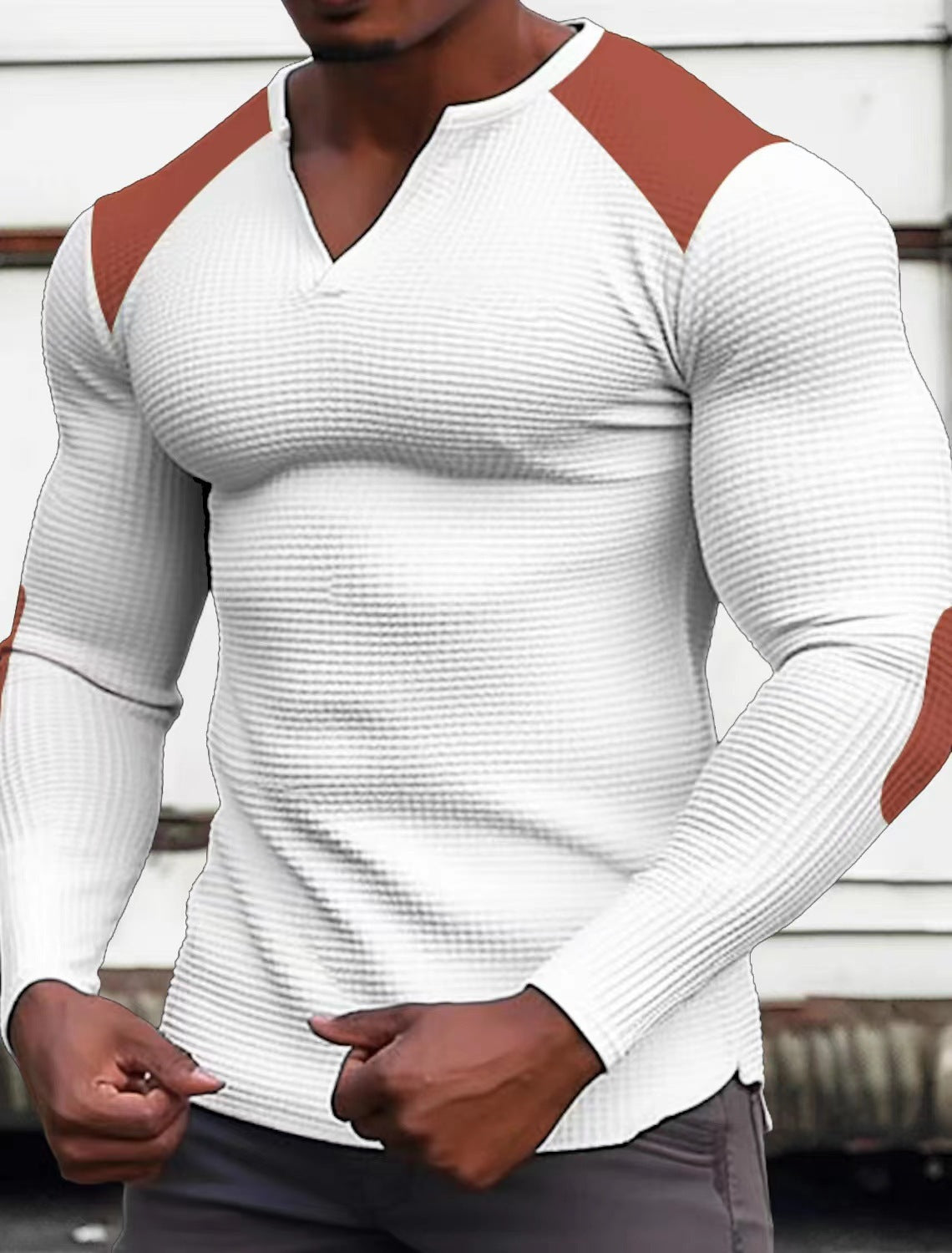 Herren Langarmshirt Strukturiert Kontrastdetails Modern
