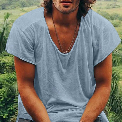 Herren T-Shirt V-Ausschnitt Lässig Überschnittene Schultern Trendy