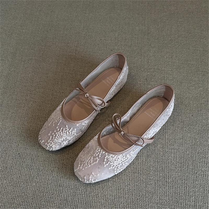 Damen Ballerinas Schuhe mit Blumenmuster und Schleife - BerlinGlamour