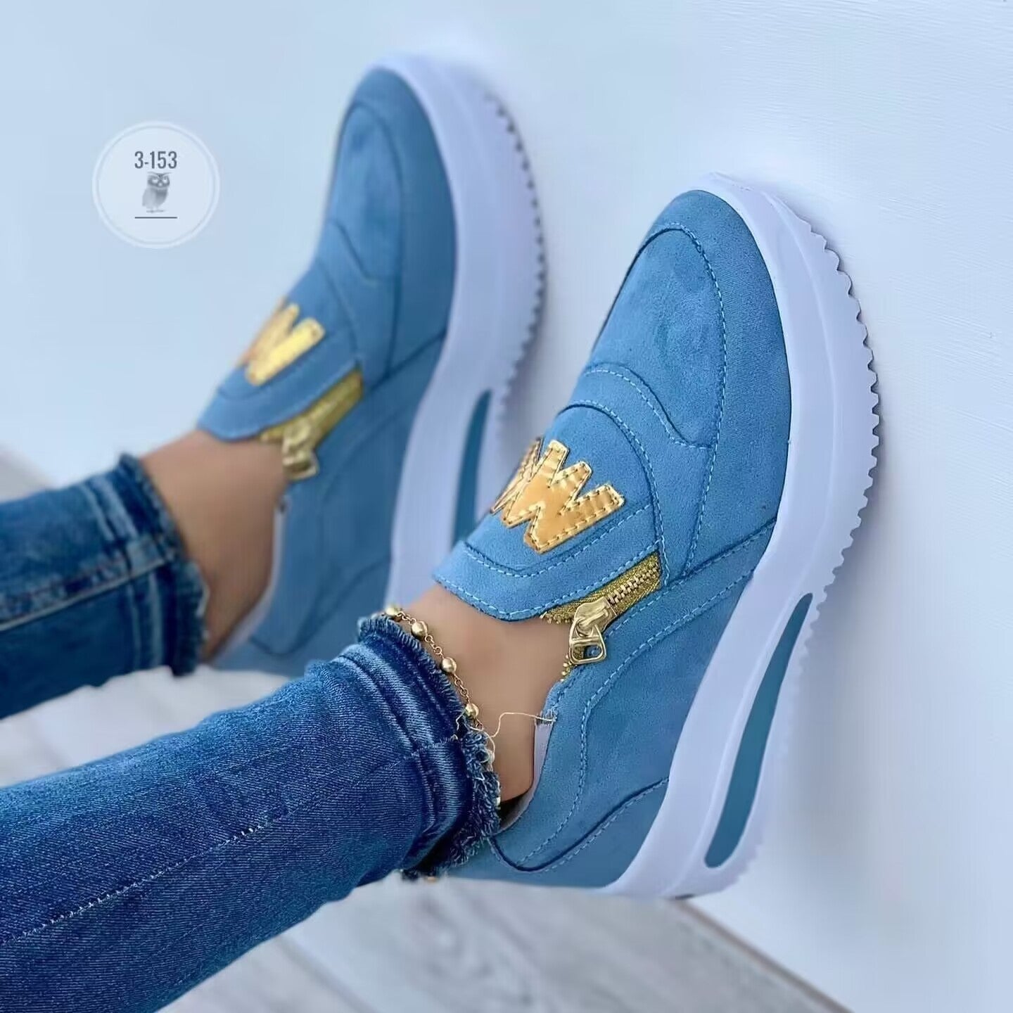Damen Sneaker Slip-On Gold Reißverschluss Modern - BerlinGlamour