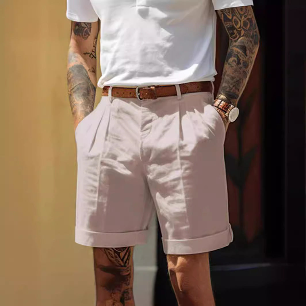 Herren Shorts Leinen Atmungsaktiv Mit Taschen Sommer