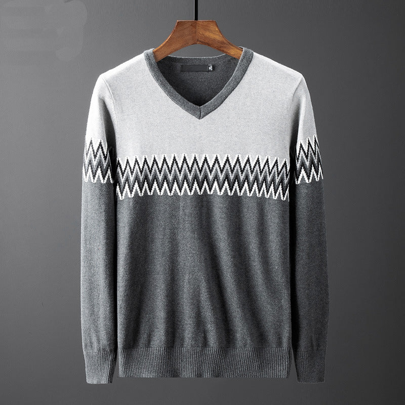 Herren Pullover Eleganter V-Ausschnitt mit Grafik-Print Modern - BerlinGlamour