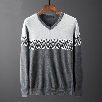 Herren Pullover Eleganter V-Ausschnitt mit Grafik-Print Modern - BerlinGlamour