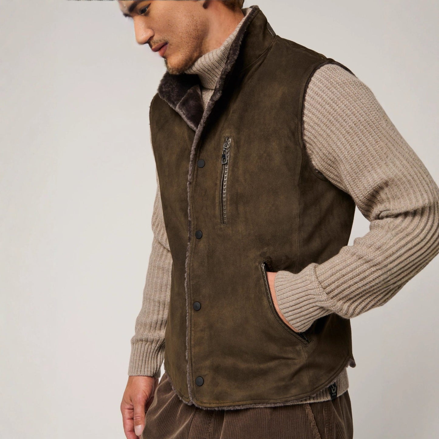 Herren Weste Wildleder Kuschelig Teddyfutter Warm
