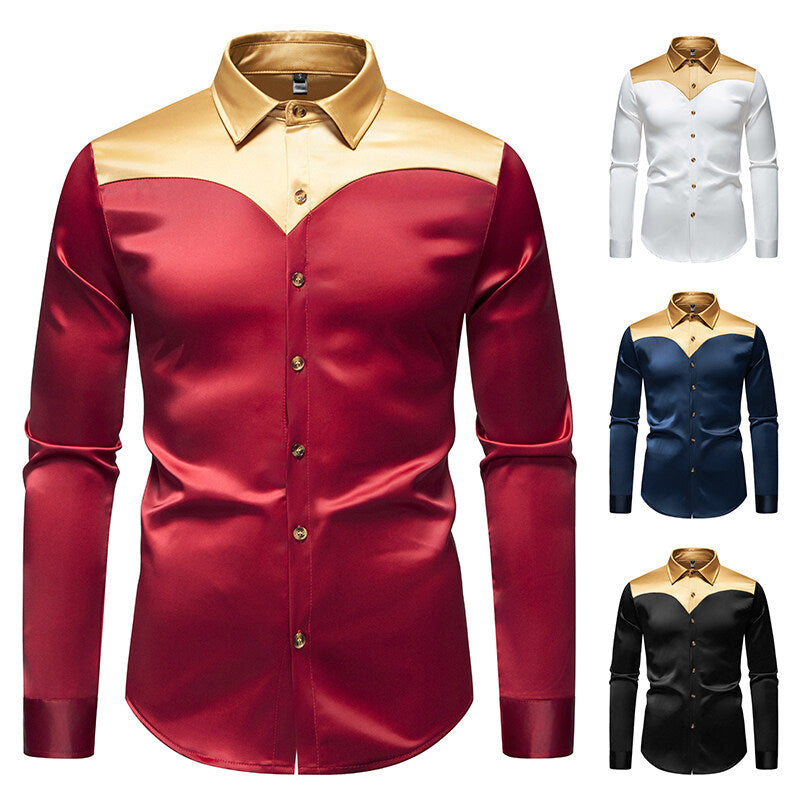 Elegantes Langarmhemd Herren Glänzender Kragen Modern