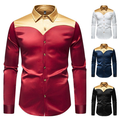 Elegantes Langarmhemd Herren Glänzender Kragen Modern