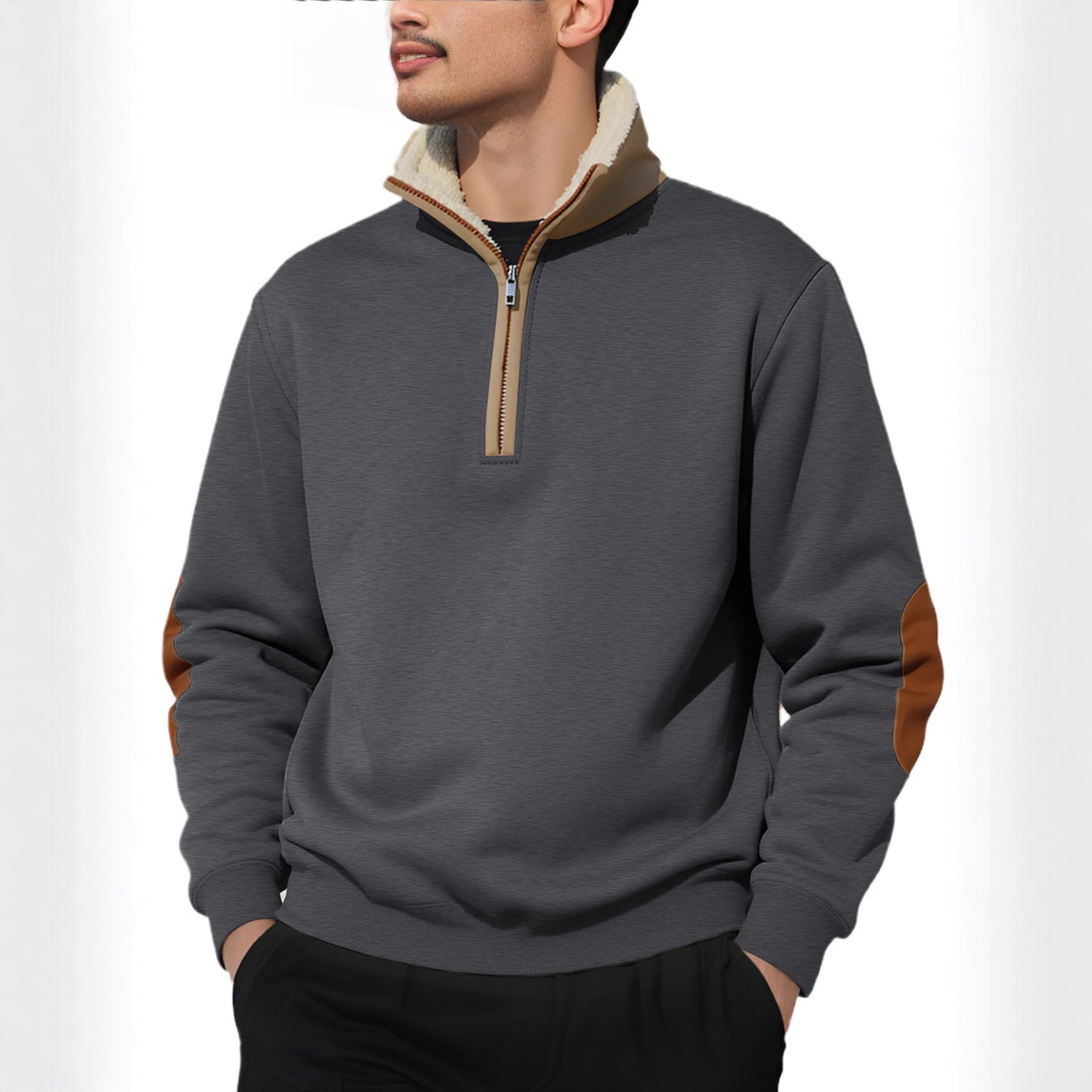 Herren Fleece-Pullover Hochkragen Warm Elegante Kontraste