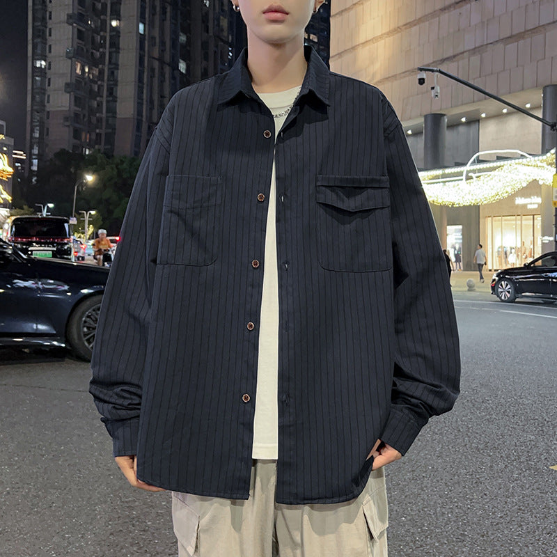 Herren Überhemdjacke Lässig Streifenjacke Mit Taschen - BerlinGlamour