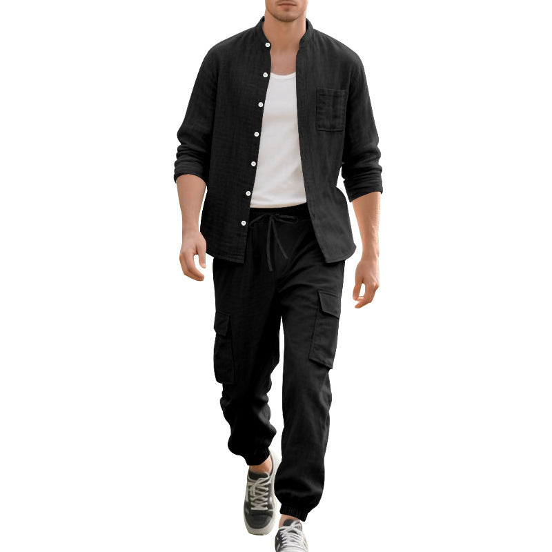 Bequemes Herren Shorts Set mit Langarmhemd Sportlich Casual - BerlinGlamour