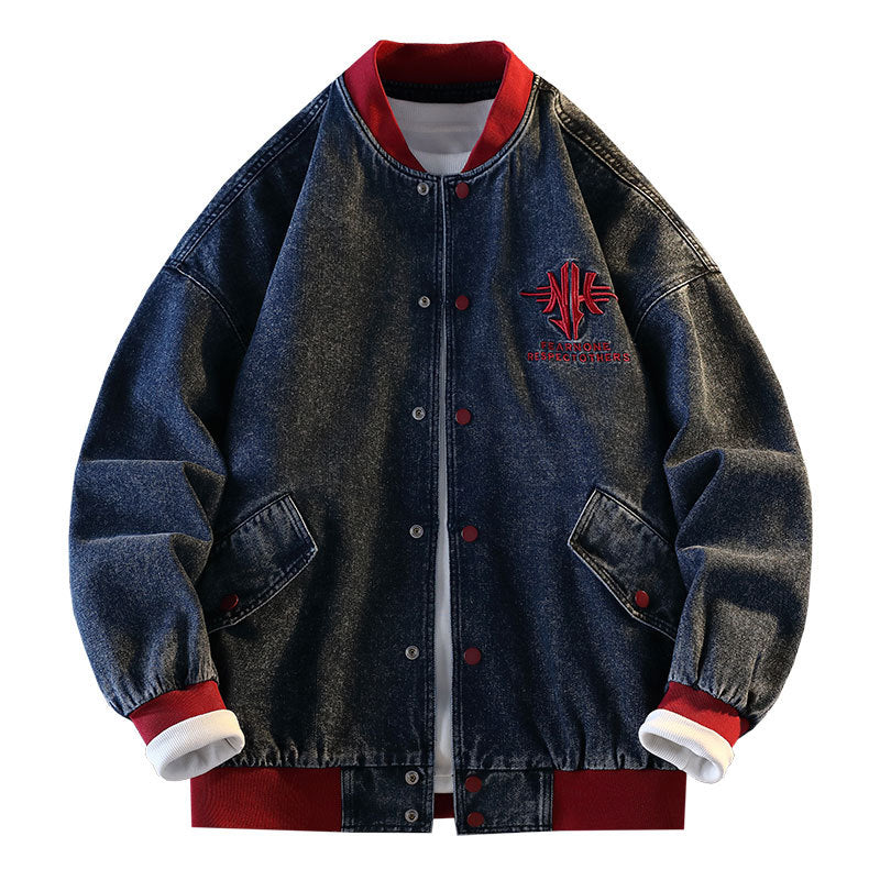 Herren Jeansjacke Sportlich Mit Logo Aufdruck