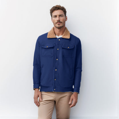 Herren Lederjacke Mit Kunstfellkragen Und Reißverschluss