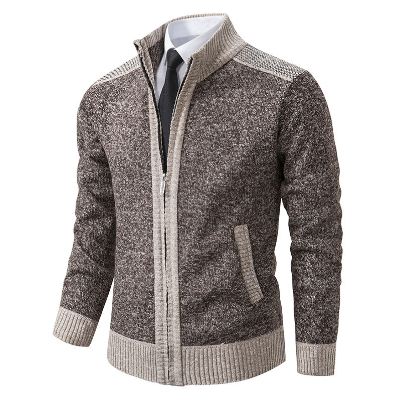 Herren Strickjacke Gesteppt Warm mit Kragen und Taschen